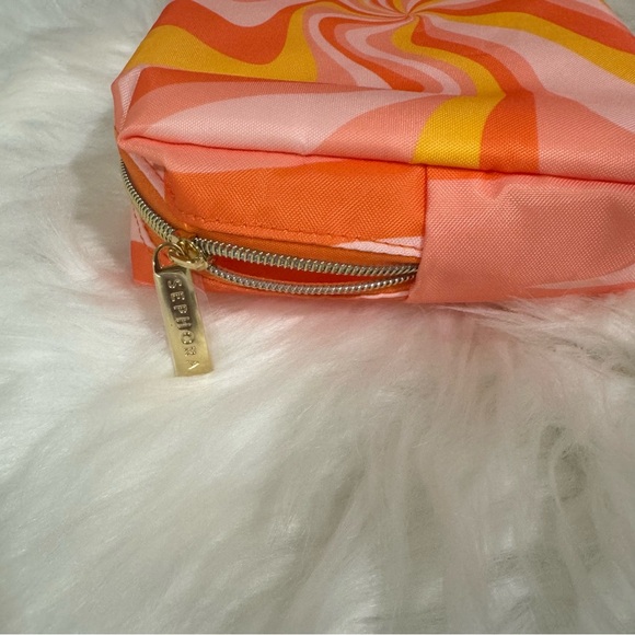 💜 Sephora Spring Summer Collectible Makeup Bag Pink Orange Yellow Gold Zipper - Picture 2 of 4